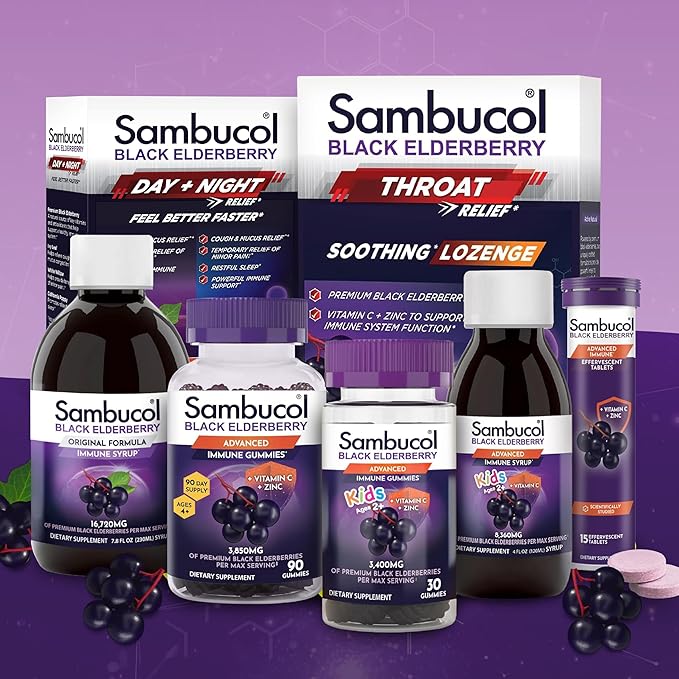 Sambucol Black Elderberry Gummies - Elderberry with Zinc and Vitamin C for Adults, Sambucus Elderberry Gummies, Immune Support Gummies - 30 Count