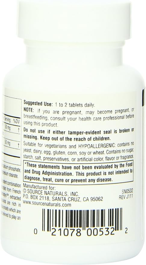 Source Naturals Pycnogenol & Grape Seed Extract 100 mg Dietary Supplement - 30 Tablets - a Potent Combination of Two Powerful Natural antioxidants*
