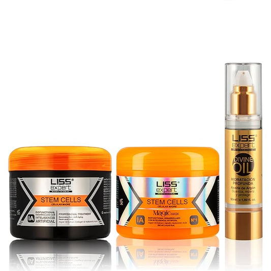 Liss Expert Stem Cells Smoothing Treatment 8.45 oz (ONE shoulder length app) and Magic AI Mask, 8.45 oz Set Hyaluronic Acid, Collagen, Argan Oil, Keratin and Stem Cells for after care SET (3, 8.45)