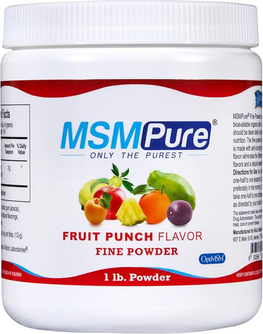 KALA HEALTH MSMPure Fast Dissolving Fruit Punch Flavored Fine MSM Powder Crystals – US-Made MSM for Joint Health, Skin Appearance, and Hair & Nail Support – 1 lb, Organic Sulfur
