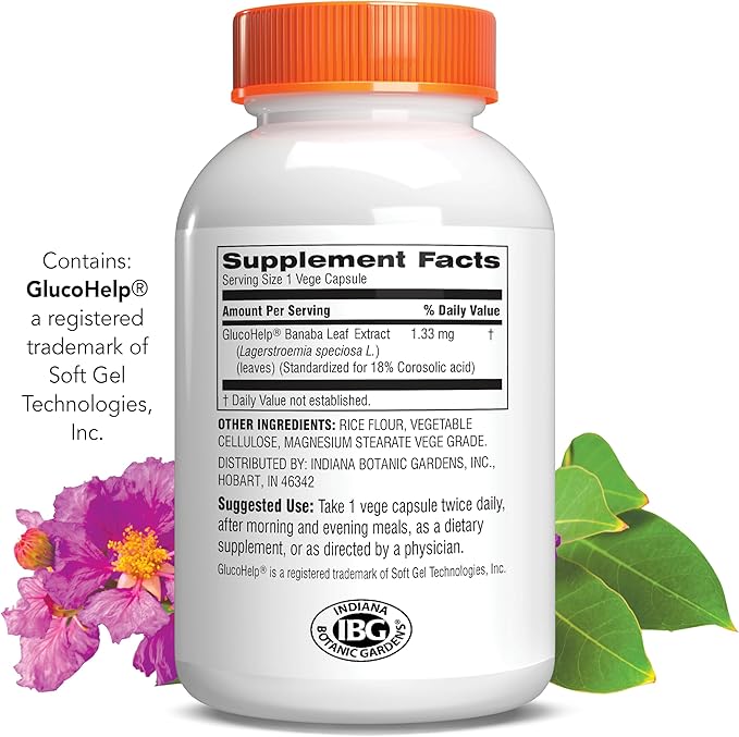 Botanic Choice Gluco Help Banaba Leaf Extract-Gluten Free, Non-GMO for Men & Women, 60 Capsules
