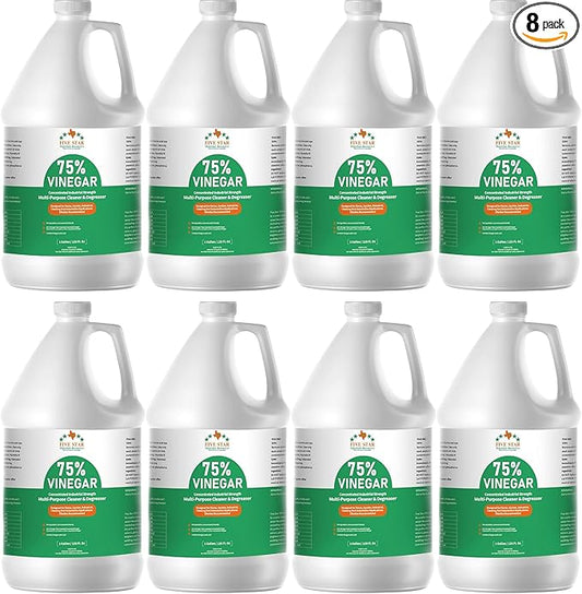 75% Vinegar Concentrated | White Vinegar for Cleaning and Garden | Home, and Outdoor Pure | Max Performance 18X Power | with Instructions 8 Gallons (1024 fl oz)
