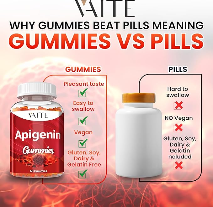 Apigenin Supplement 150mg - Chamomile Extract Vegan Gummies with Flavonoids, Bioflavonoids & Polyphenols - Plant-Based Relaxation Support - Liposomal Calm Formula - Non-GMO Herbal Mood Balance