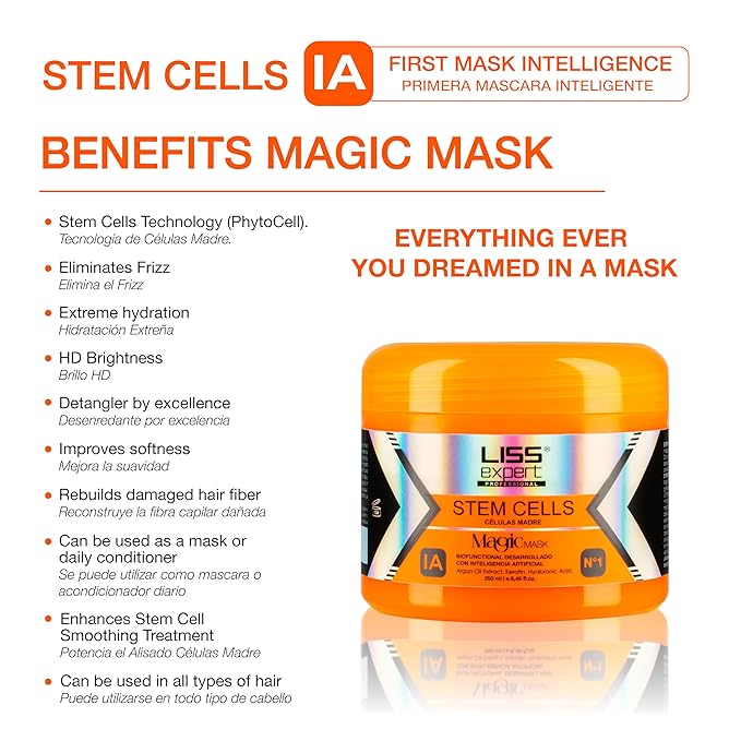 Liss Expert Stem Cells Smoothing Treatment 8.45 oz (ONE shoulder length app) and Magic AI Mask, 8.45 oz Set Hyaluronic Acid, Collagen, Argan Oil, Keratin and Stem Cells for after care SET (3, 8.45)
