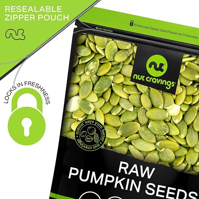 NUT CRAVINGS - Raw Pumpkin Seeds Pepitas, Unsalted, Shelled, (32oz - 2 LB) Bulk Nuts Packed Fresh in Resealable Bag - Kosher Healthy Snack, Food Assortments Ideal for Trail Mixed Nuts