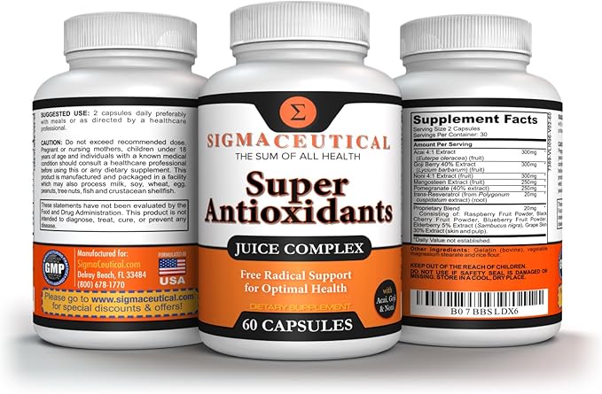 Super Antioxidant Capsules – 6 Superfruit Blend with Goji Berry, Acai, Resveratrol for Immune Support – Skin Health & Daily Wellness – 60 Count Made in USA