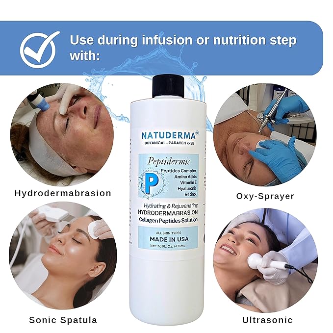 Hydrodermabrasion Solution PEPTIDERMIS, Peptide Complex, Oxy-Facial Serum, Hydro Facial Solution for Hydrodermabrasion Machine, Matrixyl 3000 Hydro Serum, 16 oz, Natuderma