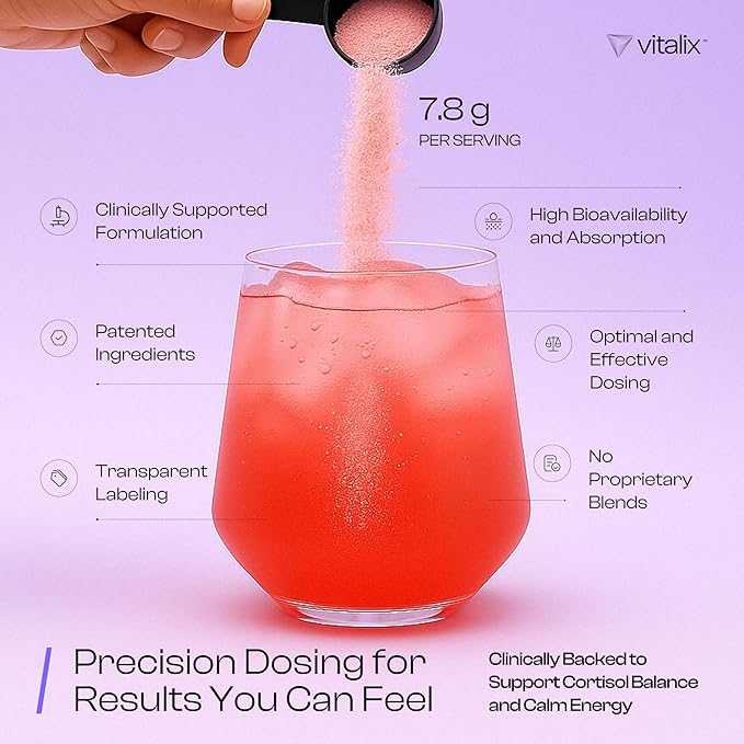 Vitalix Cortisol Cocktail–Premium Calm Drink Mix | Cortisol Supplements for Women & Men + Cortisol Detox | Ashwagandha KSM 66, Magnesium Glycinate, L Theanine | Raspberry Lemonade – 30 Servings