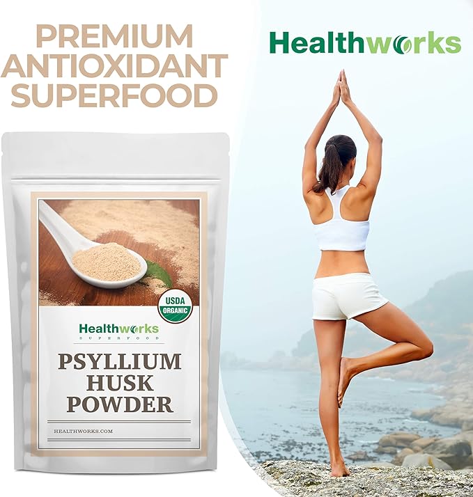 Healthworks Psyllium Husk Powder Organic - 32 Oz / 2 Lbs - Raw - Certified Organic - Finely Ground Powder from India - Keto, Vegan & Non-GMO - Fiber Support