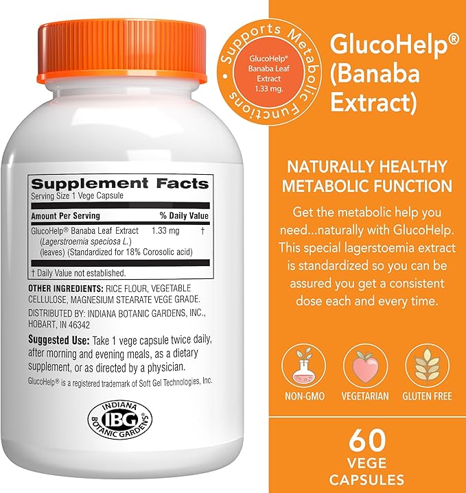 Botanic Choice Gluco Help Banaba Leaf Extract-Gluten Free, Non-GMO for Men & Women, 60 Capsules