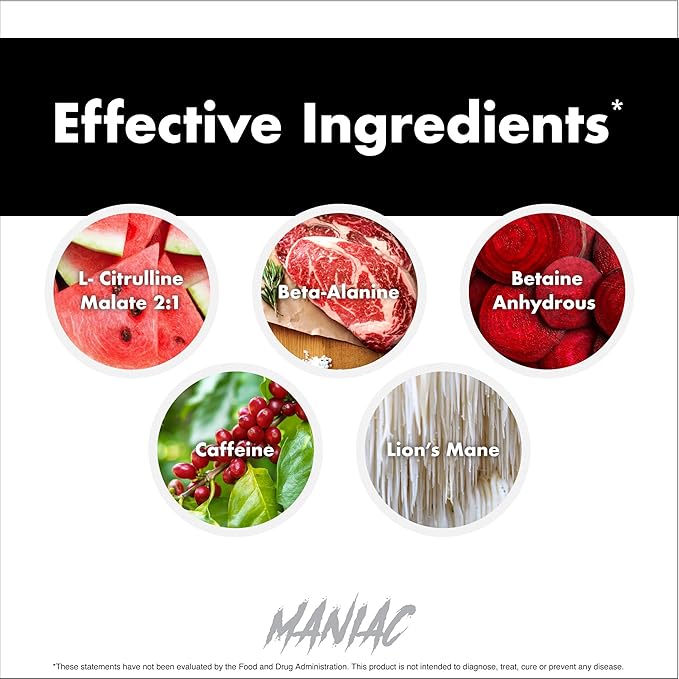 Anabolic Warfare Black Series Maniac, Pre-Workout Powder, Supports Nitric Oxide, Muscle Pumps, and Protein Synthesis* Fruit Explosion