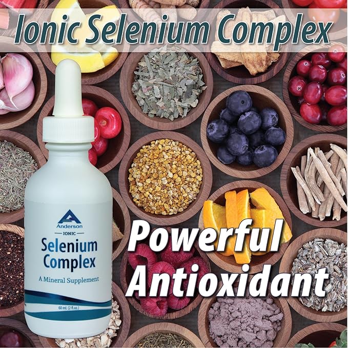 Anderson Ionic Selenium Complex, Liquid Selenium Supplement Drops, Supports Thyroid and Immune System, Antioxidant, Fights Free Radicals, Mineral Glass Bottle with Dropper, 40 Servings, 2 fl oz