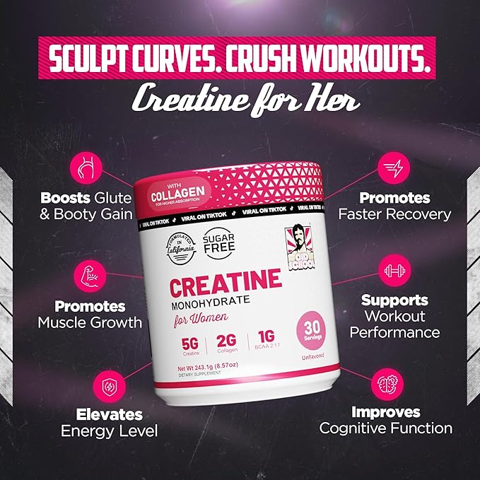 Old School Labs 5000mg Creatine Monohydrate Powder, Optimized Creatine for Women +2000mg Collagen +1g BCAA 2:1:1 Supports Lean Muscles & Recovery, Energy & Stamina - Made in USA, 30 Servings