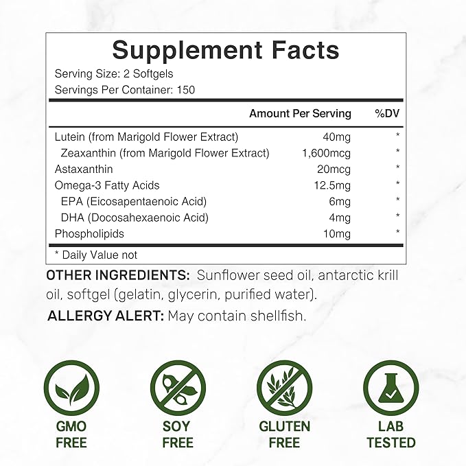 Lutein and Zeaxanthin Supplements, 40mg Per Serving, 300 Softgels