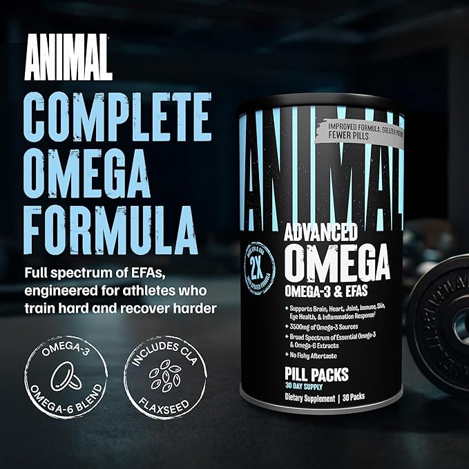 Animal Advanced Omega Essential Fatty Acids - High Potency 3500mg Omega 3 & Omega 6 Supplement with EPA, DHA, ALA, CLA, GLA for Heart, Brain, Joint, Skin, Eye, Metabolism, Immune Health - 30 Day Pack