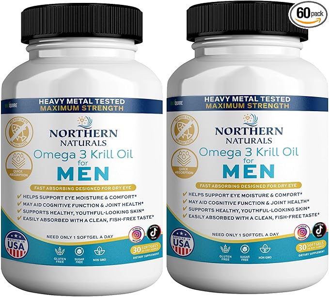 Northern Naturals Omega 3 Krill Oil for Men, 500mg, 30 Softgels, Fish-Free Taste, Supports Eye, Brain and Joint Health (2)