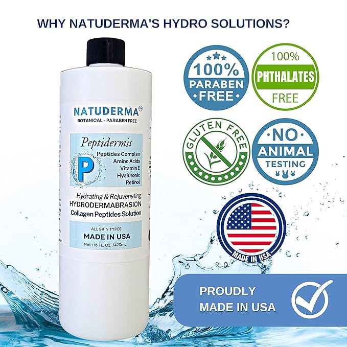 Hydrodermabrasion Solution PEPTIDERMIS, Peptide Complex, Oxy-Facial Serum, Hydro Facial Solution for Hydrodermabrasion Machine, Matrixyl 3000 Hydro Serum, 16 oz, Natuderma