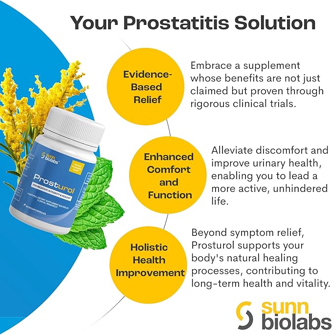 Prosturol | Prostatitis Treatment | CPPS | Extra Strength Discomfort Relief & Prostate Supplement for Men with Quercetin, Saw Palmetto, Enzymes, for Pelvic Health - 60 Capsules