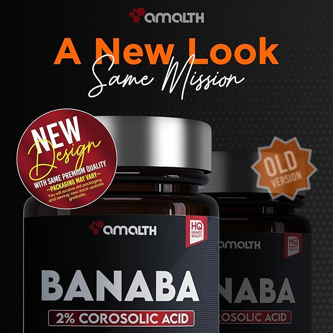AMALTH Banaba Leaf Extract Capsules 500 mg, 2% Corosolic Acid (Concentrated Extract) | 120 Count Vegan | Non-GMO & Vegan