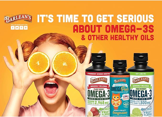 Barlean's Lemon Crème Omega 3 Fish Oil Liquid Supplement, 1080mg of Omega 3 EPA & DHA Fatty Acid, Smoothie Flavored & Burpless for Brain, Joint, & Heart Health, 8 oz