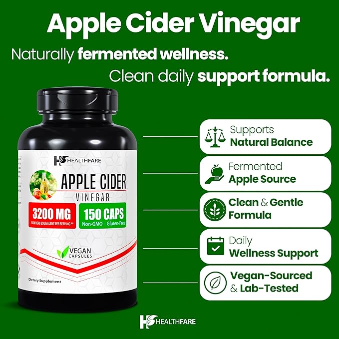 Apple Cider Vinegar Capsules 3200mg | 150 Vegan Capsules | Maximum Strength ACV Supplement | Natural Cleanse Support | Non-GMO & Gluten-Free | Made in USA