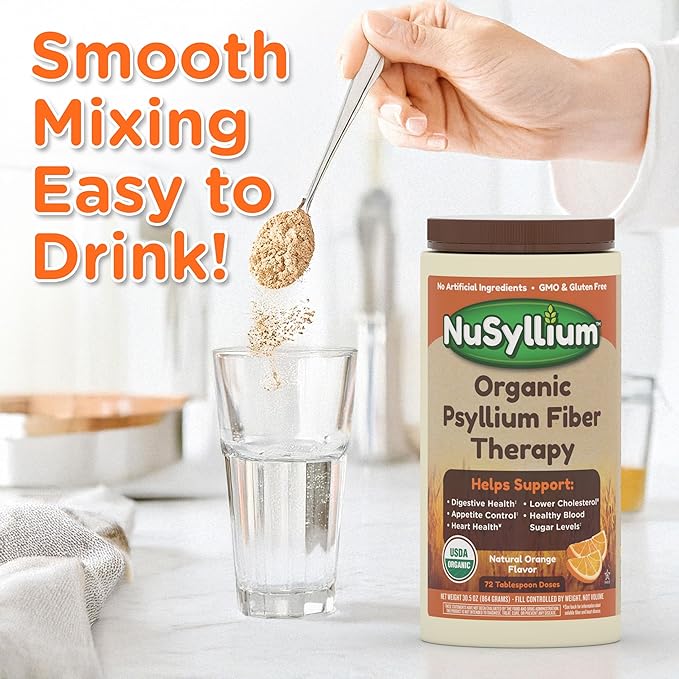 NuSyllium Ultra Psyllium Husk Powder, USDA Organic, 10.7 Oz, Sugar Free Keto-Friendly Fiber Supplement, Promotes Digestive Health* Orange, 42 Servings