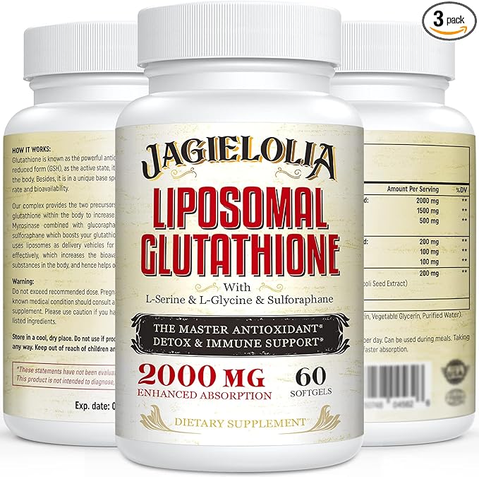 Liposomal Glutathione 2000 mg with L-Serine, L-Glycine & Sulforaphane – Active L-Glutathione Unique Formulation to Enhance Absorption - Master Antioxidant, Detoxifying & Immune | 180 Softgels