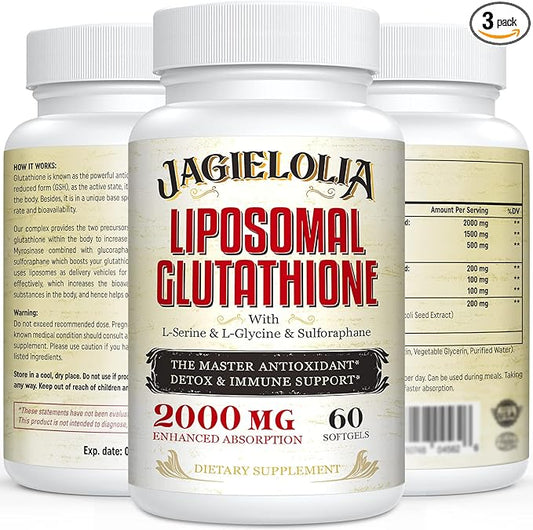 Liposomal Glutathione 2000 mg with L-Serine, L-Glycine & Sulforaphane – Active L-Glutathione Unique Formulation to Enhance Absorption - Master Antioxidant, Detoxifying & Immune | 180 Softgels