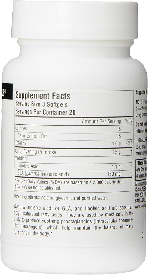 Source Naturals Evening Primrose Oil - Hexane-Free - 500mg - GLA Yield: 50 mg - Cold-Pressed - 60 Softgels