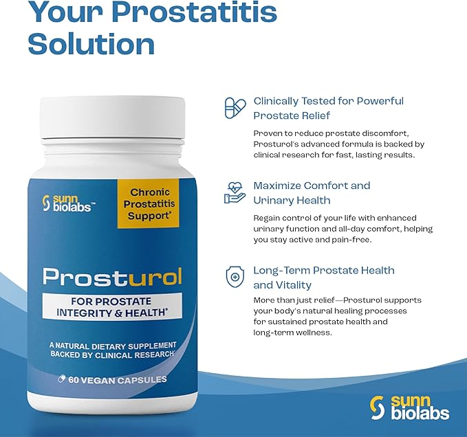 Prosturol | Prostatitis Treatment | CPPS | Extra Strength Discomfort Relief & Prostate Supplement for Men with Quercetin, Saw Palmetto, Enzymes, for Pelvic Health - 60 Capsules