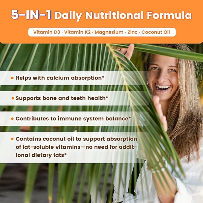 VEV Vitamin D3 K2 10,000 IU Magnesium Supplement – with Vitamin D and K (MK-7), Magnesium Glycinate & Malate, Zinc Citrate – 300 Softgels for Energy, Bone & Muscle Support