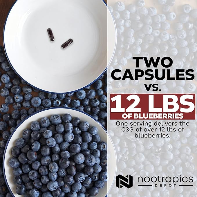Nootropics Depot Cyanidin 3-Glucoside Capsules | 125mg | 60 Count | Black Rice Extract | C3G | Oryza Sativa | Metabolic, Vision, & Cognitive Support