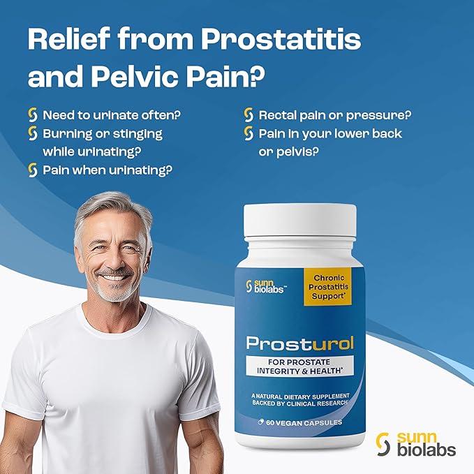 Prosturol | Prostatitis Treatment | CPPS | Extra Strength Discomfort Relief & Prostate Supplement for Men with Quercetin, Saw Palmetto, Enzymes, for Pelvic Health - 60 Capsules