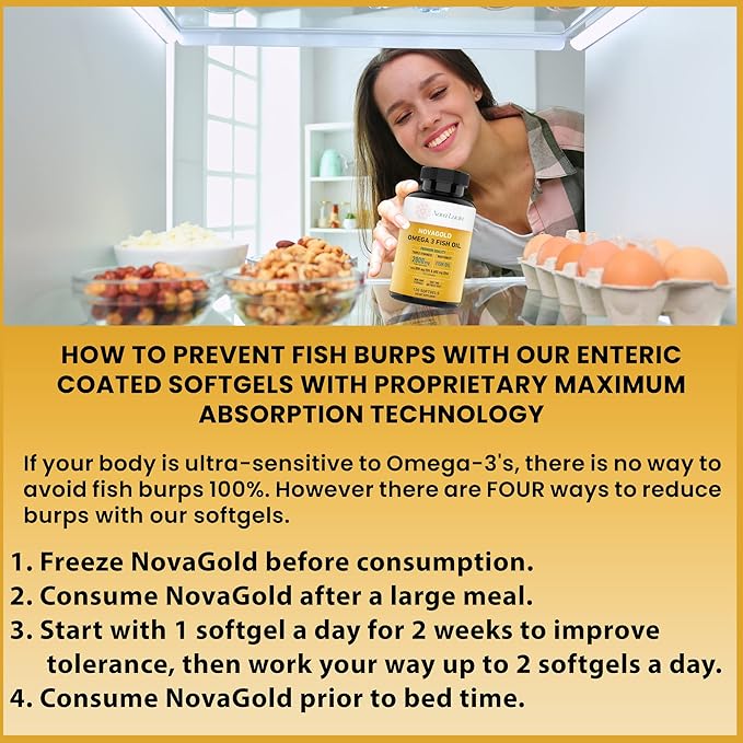 NovaGold Omega 3 Fish Oil – 2000mg High Strength EPA DHA Supplement – Burpless, Easy to Swallow Softgels – Supports Heart, Brain, Joints, Immune & Skin – Non-GMO – 120 Liquid Capsules