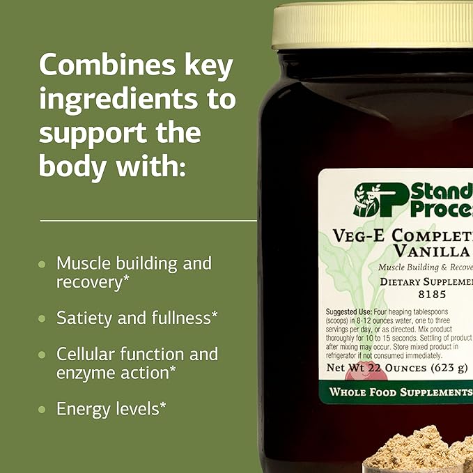 Standard Process Veg-E Complete Pro - Organic, Plant-Based Protein Powder for Muscle Building & Recovery - Supports Hair, Skin & Nails - Vegan & Gluten-Free - Vanilla, 18 Servings