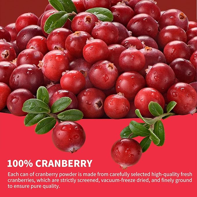 Cranberry Powder, 6.34OZ/180G Freeze Dried Cranberries Powder, Fruit Powder, No Sugar, No Additives, for Baking, Smoothies, Juices, Cocktails, Tea, Yogurt, Oatmeal