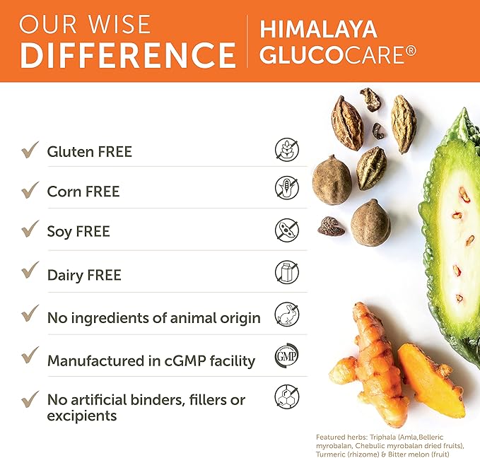 Himalaya GlucoCare, 3 Week Supply - Herbal Glucose Metabolism and Pancreatic Support with Triphala, Turmeric, Bitter Melon, and Gymnema - Vegan, Non-GMO, Gluten Free, 90 Capsules