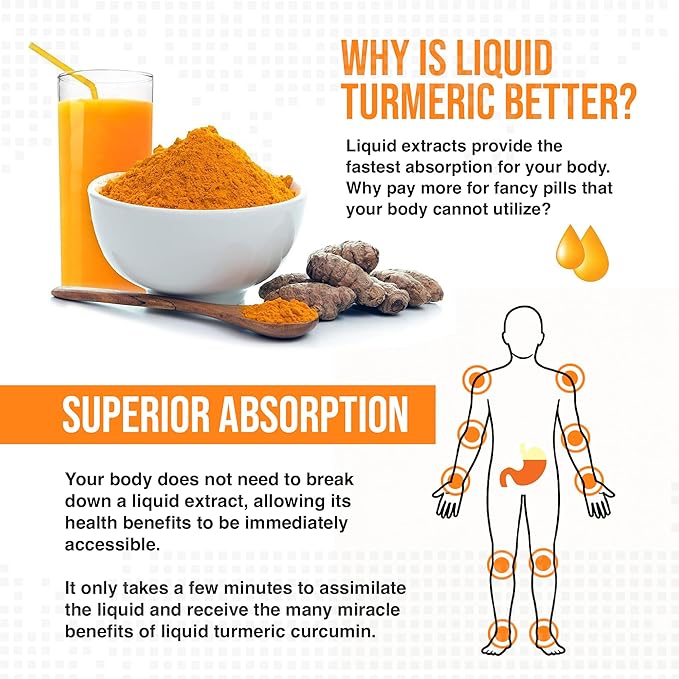 Advanced Liquid Turmeric – High Absorption Curcumin with Black Pepper & Vitamin D3 for Maximum Bioavailability – Joint, Inflammation & Immune Support – 20 fl oz