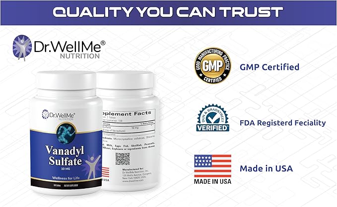 Dr. WellMe Vanadyl Sulfate 10mg – 100 Tablets Blood Sugar, Maintain Glucose & Metabolism – Non-GMO, Gluten-Free Supplement for Men & Women