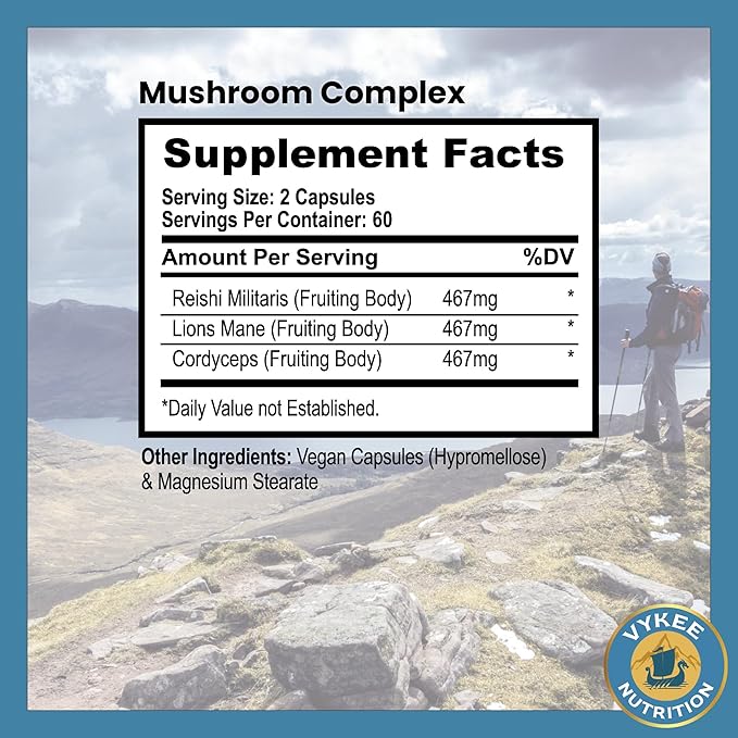 Mushroom Blend – Reishi, Lion’s Mane & Cordyceps | Supports Brain Health, Immune Function & Energy | Ideal for Mental Clarity, Endurance & Vitality | 120 Capsules