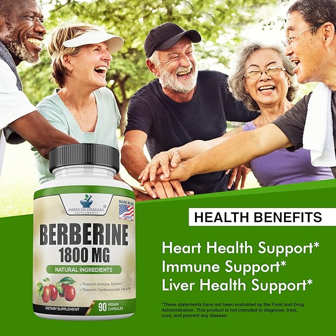 Berberine 1800mg Per Serving, Berberine Supplement, Berberine HCL, Berberine Pills, Berberine Capsules, Cardiovascular & Heart Health, Immune Support, 90 Veggie Capsules