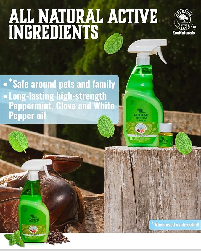 All Natural Peppermint Oil Spray, Rat Repellent to Repel Mice and Rats, Rodent Repellent Spray - 16oz Ready to Use