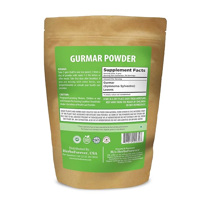 Gurmar Powder Leaves Powder Gymnema Sylvestre Support Healthy Sweet Level Non GMO, Organic, Vegan 230 GMS