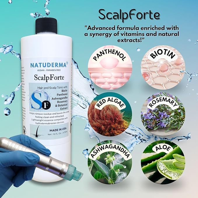 Scalpforte Hair and Scalp Tonic with Biotin & Panthenol for Thicker-Looking Hair, Serum for Hydrodermabrasion Machine to Cleanse, Hydrate and Moisturize the Scalp (16 Oz)