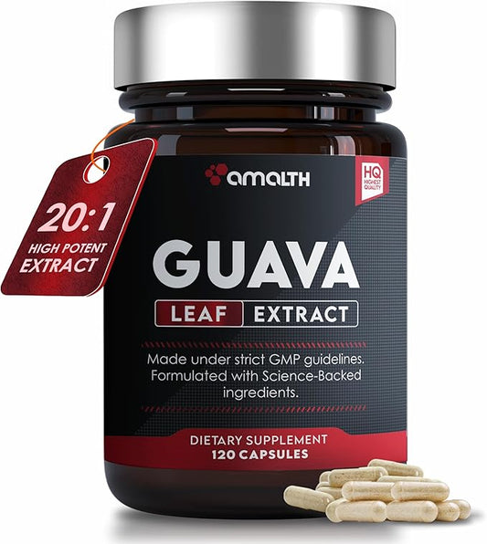 AMALTH Guava Leaf Extract with Piperine Supplement Capsules 1000 mg (120 Capsules) Non- GMO Gluten Free
