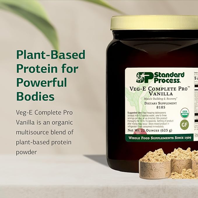 Standard Process Veg-E Complete Pro - Organic, Plant-Based Protein Powder for Muscle Building & Recovery - Supports Hair, Skin & Nails - Vegan & Gluten-Free - Vanilla, 18 Servings