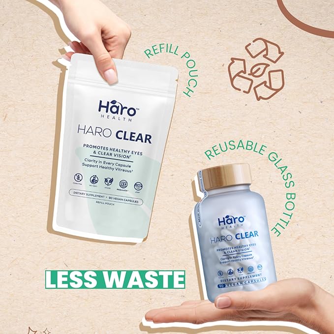 HARO Clear AREDS 2 Eye Vitamins with Lutein and Zeaxanthin for Dry Eyes, Screen Strain & Degeneration, Advanced Macular Support and Vision Supplements for Adults & Seniors, 90 Vegan Capsules