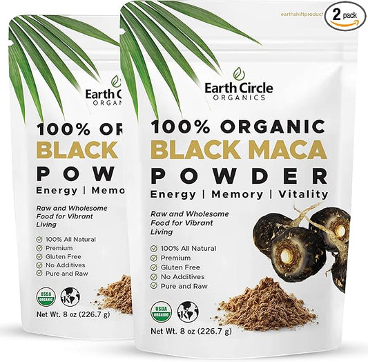 Organic Black Maca Peruvian Root Powder | Black Maca Root for Men | Natural Supplement | Essential Vitamins, Minerals & Fatty Acids Improved Energy | Immune Support (8oz, Pack of 2)