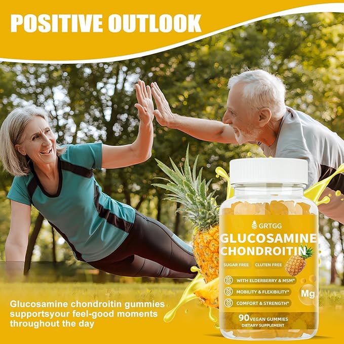 Glucosamine Chondroitin Gummies with MSM & Elderberry Extra Strength 3000MG - Joint Support, Antioxidant Immune Support Supplement for Adults, Men & Women - 90 Pineapple Gummies