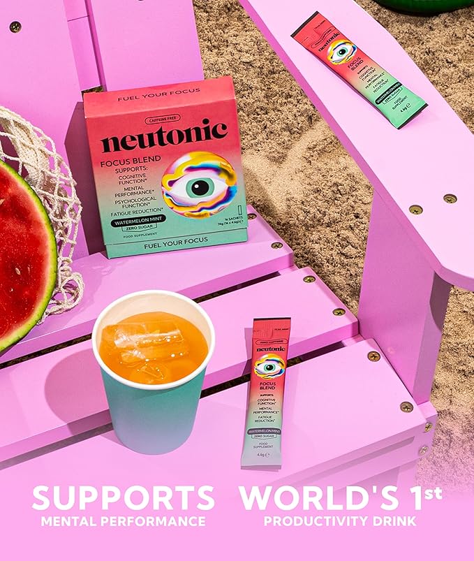Neutonic Nootropic Focus Blend Powder | Watermelon Mint 16 Sticks | Caffeine Free, Zero Sugar | Support Memory, Mental Clarity, Cognitive Function | Boost Focus, Energy, Brain Health